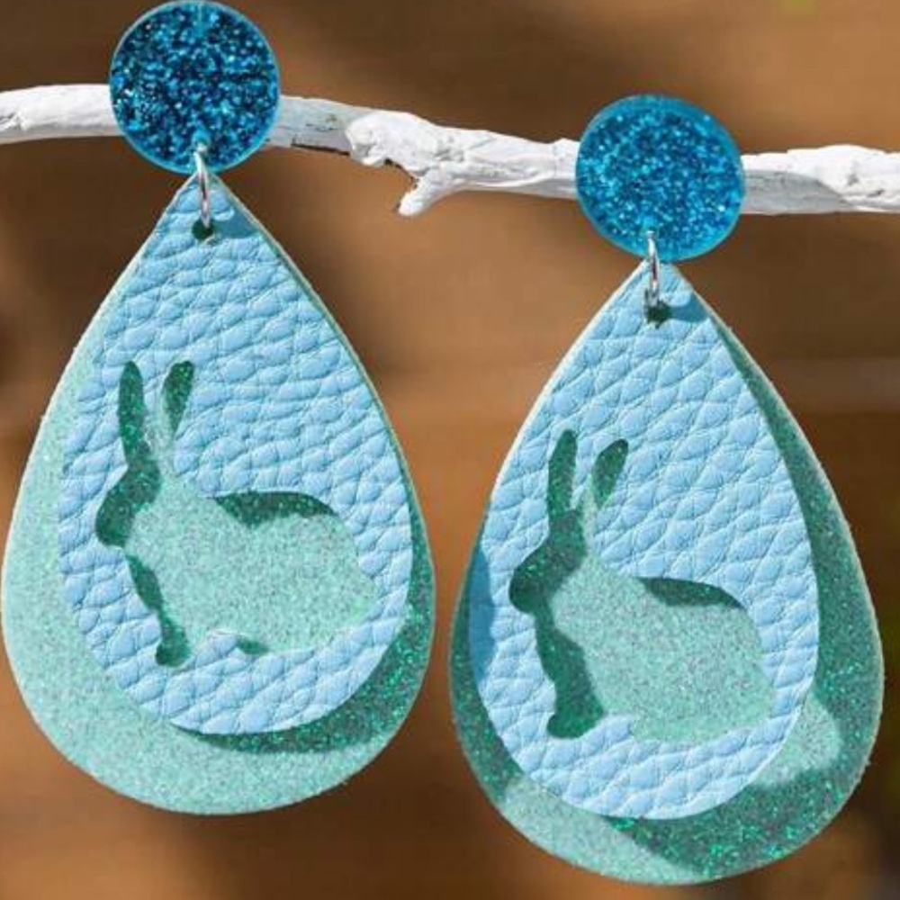 Teal Bunny Dangle Earrings